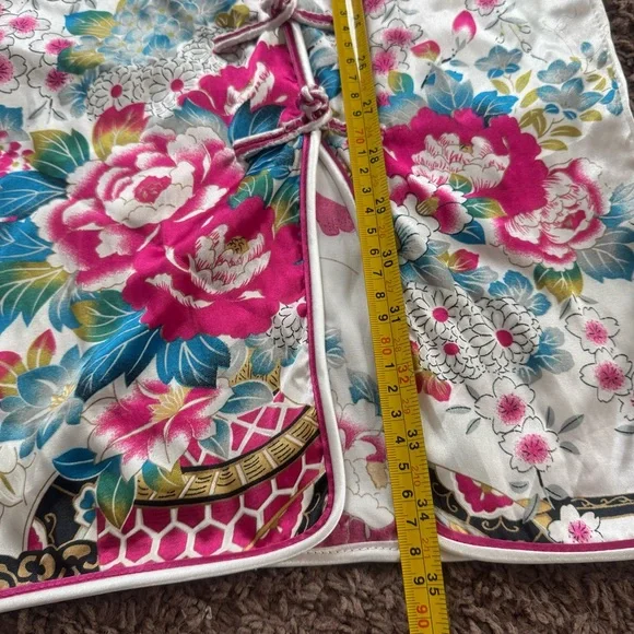 Asian Style TUNIC DRESS 100% Silk Fan Floral Pattern Made In Vietnam XS S M - Picture 6 of 11